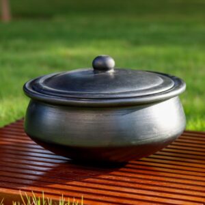 Swadeshi Blessings Exclusive Range Unglazed Clay Handi/Earthen Kadai/Clay Pot for Cooking & Serving with Lid